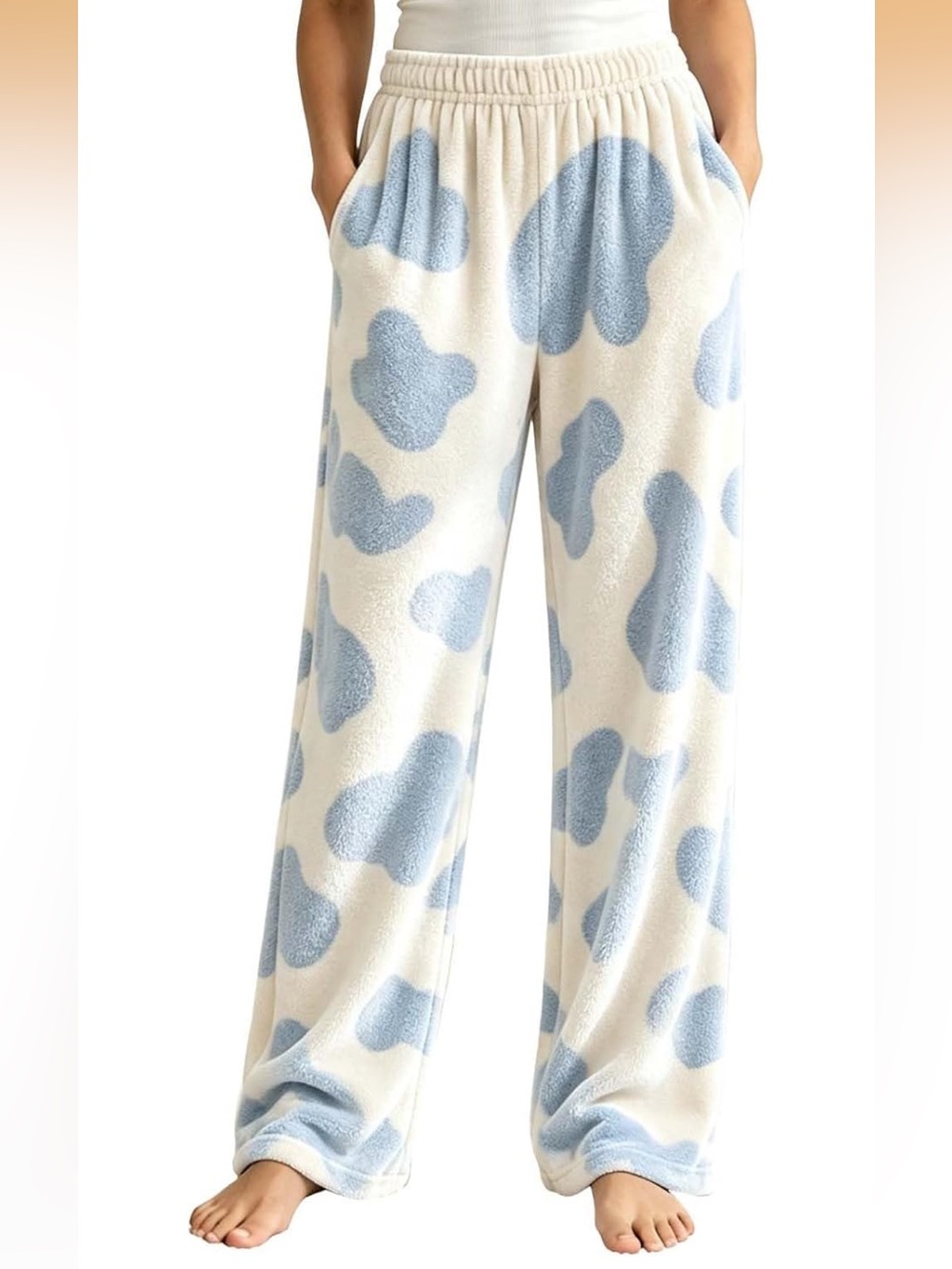 Cozy Fleece Blue Cow print Lounge pants - Picture 1 of 8